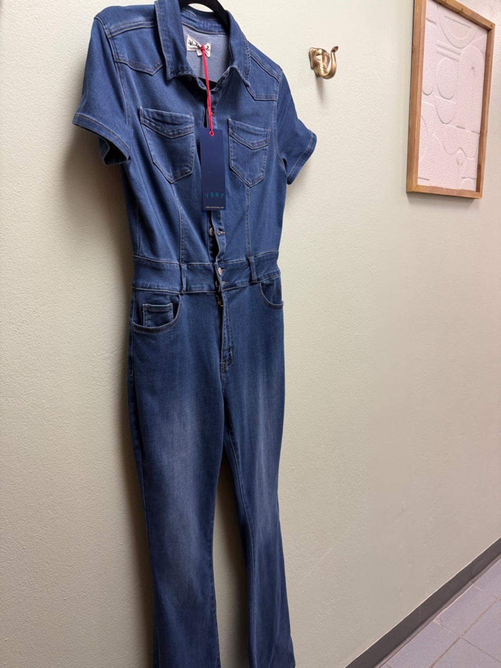 Vibrant Denim Short-Sleeve Jumpsuit in Blue